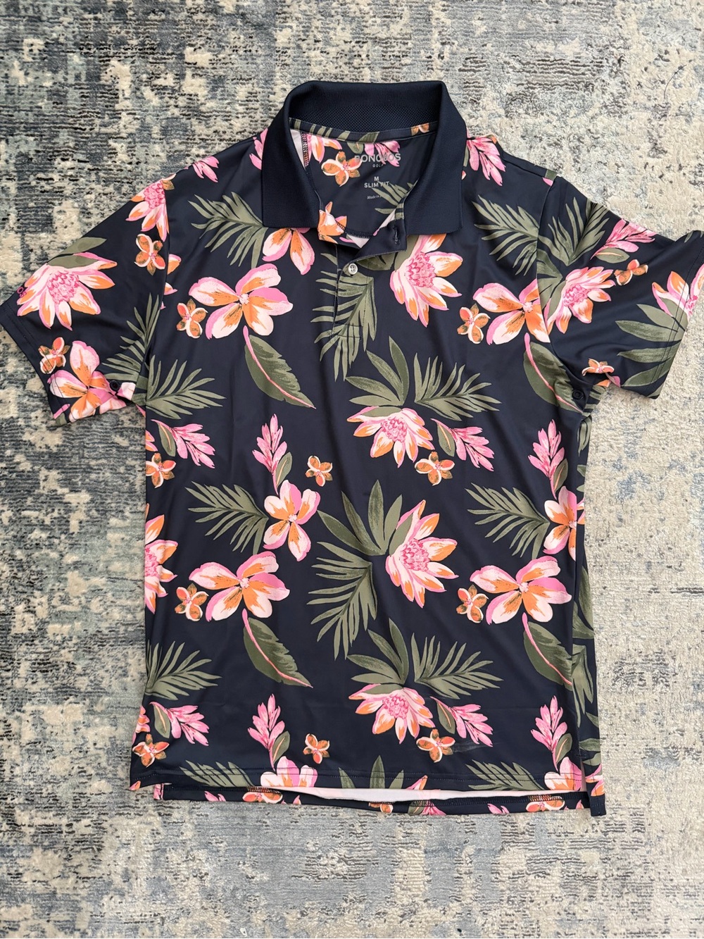 Bonobos Navy Polo with Pink & Orange Floral Print